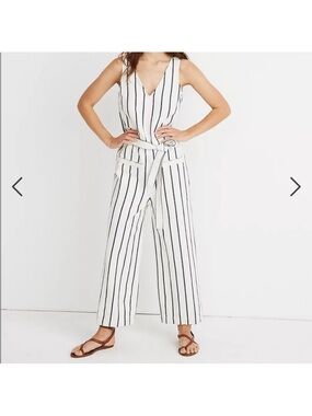 Madewell Striped Linen Blend Jumpsuit XXS | Tie Waist Wide Leg | Structured